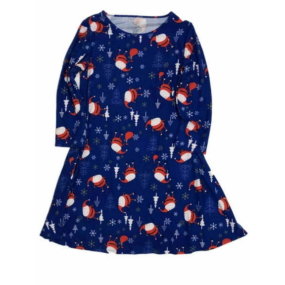 Womens Stretchy Blue Knit Santa Claus & Snowflake Christmas Holiday Dress Large