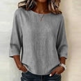 thumbnail image 6 of DeHolifer Womens T-Shirts Cotton Linen Crewneck Solid Color Casual Lightweight 3/4 Sleeve Tee T-Shirts Black M, 6 of 6
