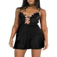 thumbnail image 1 of Femmes Y2K Sortir Mini Robe Spaghetti Sangle Coupe Basse Bodycon Mini Robe Y2K Dentelle Robe Fête Clubwear Noir S, 1 of 7