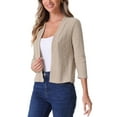 thumbnail image 4 of INSPIRE CHIC Women's Cropped Elegant Sweater Open Front 3/4 Sleeve Casual Cardigan, 4 of 5