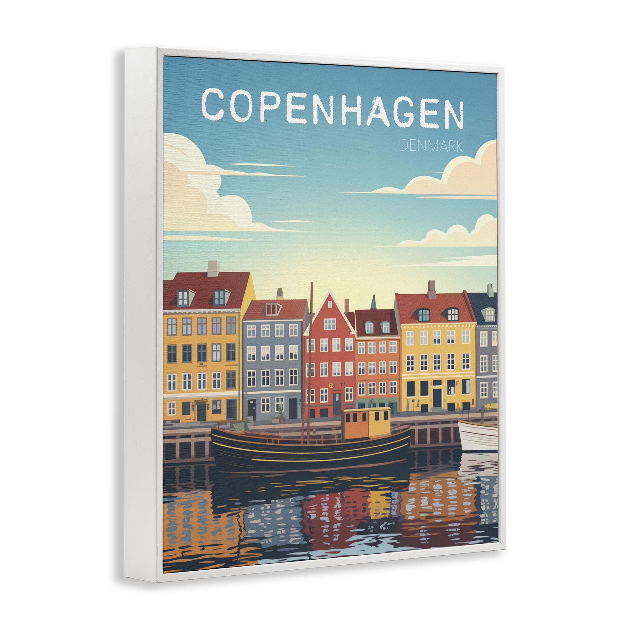 Stupell Industries Copenhagen Cityscape with River White Framed Giclee Art, design by Andreas Magnusson