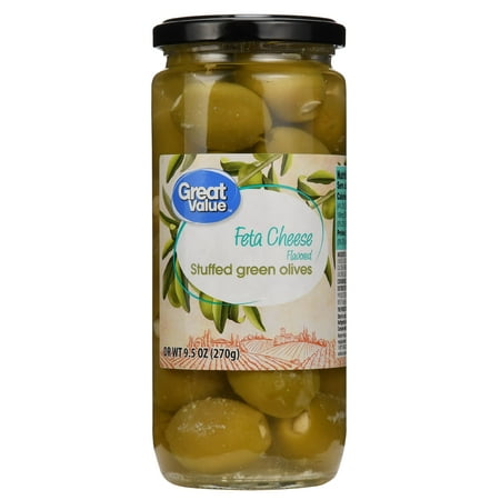 - (2 Pack) Great Value Feta Cheese Stuffed Green Olives, 9.5 oz