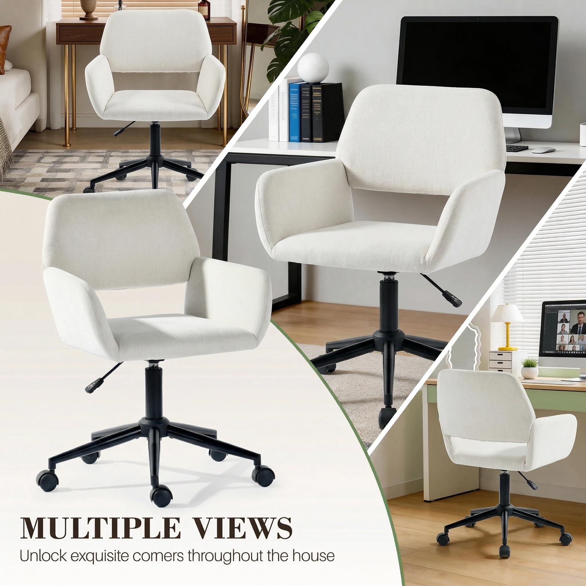 Homy Casa Velvet Swivel Task Office Chair with Wheels, Adjustable Height Mid-Back Desk Chair for Vanity, Home Office, Study Room, Beige