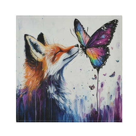 

Napkin Satin Napkin 20*20Inchx4 Kitchen Towel Dinner Plate Towel Decorative Towel Napkin Tea Towel Suitable For Kitchen Table Fox and Colorful Butterflies