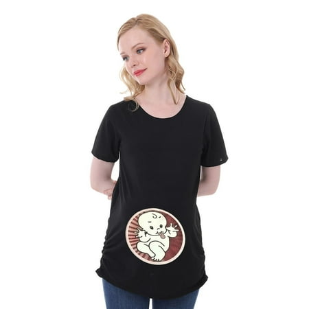 

TOTO Maternity Cute Baby Print O-Neck Short Sleeve T-Shirt Pregnant Tops