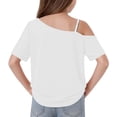 thumbnail image 6 of Zpanxa Girls Pink Off the Shoulder Short Sleeve T Shirt Asymmetric Neck Casual Top Toddler White 11 Years, 6 of 9