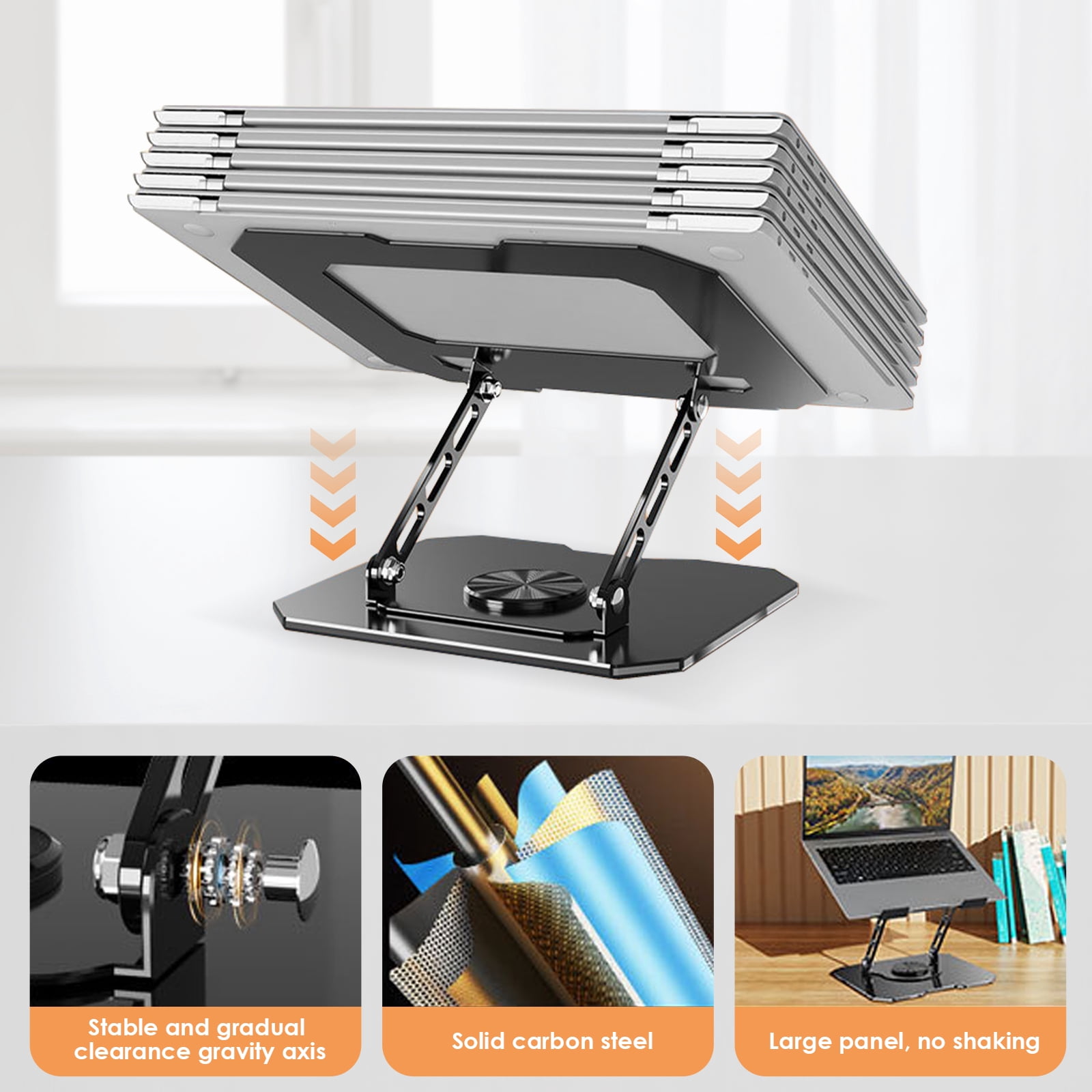 SINGOMON Laptop Stand, Adjustable, with 360° Swivel Base, Ergonomic Laptop Lift Stand - for MacBook Pro Air (10-16 inch) - Black