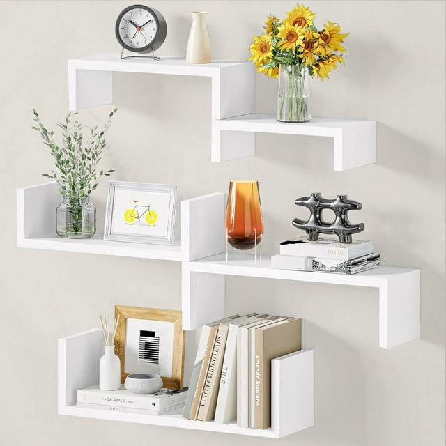 5 Piezas Repisas Flotantes, Estantes Flotantes con Varios Estilos Que Se Pueden Ensamblar Libremente, Repisas Flotantes De Pared, Repisas para Recamara, para Dormitorio, Sala, Estudio, Cocina, Baño