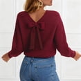 thumbnail image 4 of zaveiop Sweaters for Women Long Sleeve Fall Outfits 2025 Back Bow Knot Sweaters Round Neck Solid Knit Pullover Tops (Red, M), 4 of 9