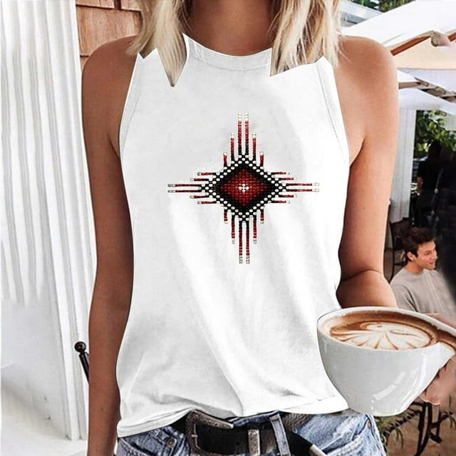 Fankiway Débardeur Court Mode Femme Imprimé Col Rond Sans Manches Tunique Tee tops tops Femmes Liquidation Camisoles pour Femmes