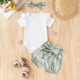 thumbnail image 2 of mgoYE Baby Girl Clothes 6-9 Months Newborn Infant Girl Clothes Rib Knit Romper Daisy Print Shorts Headband Baby Summer Clothes 0 3 6 12 18 24 Months(Green,12-18 Months), 2 of 7