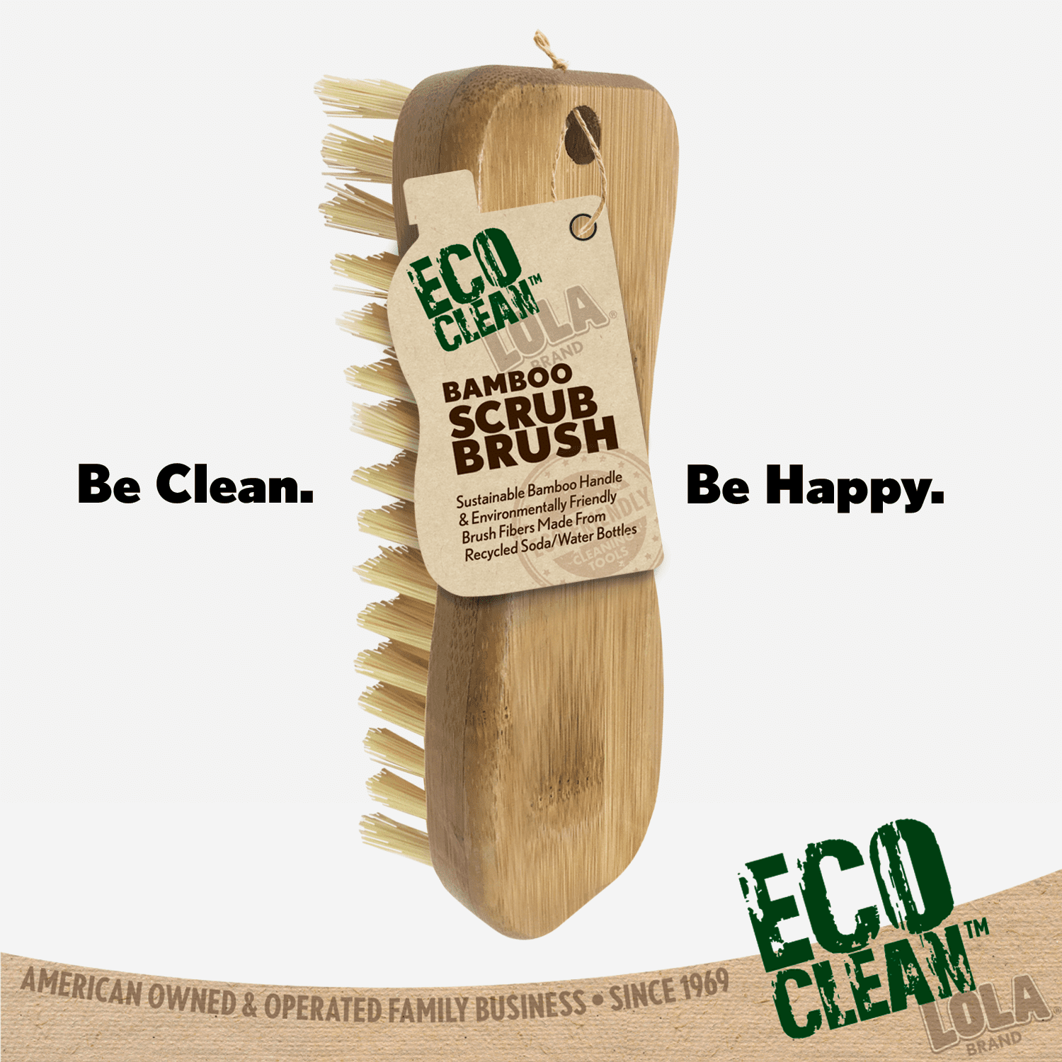 LOLA Eco-Clean Bamboo Scrub Brush W/ Bamboo Handle, Poly Fiber Bristles - 6 Pack