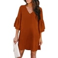 thumbnail image 2 of YAYUBA Women'S Dresses Women Fashion Loose Casual Solid Color V Neck Five Quarter Sleeve Flared Sleeve Dress Tropical Dresses for Women, 2 of 5