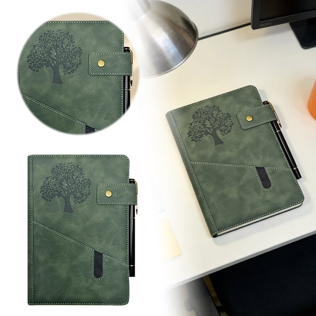 ERK 1Pcs A5 Diary PU Faux‑ Notebook 200 Pages Journal For / 8.3x5.7in Soft‑ Notepad For Work School Dark Green
