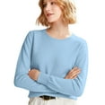 thumbnail image 2 of Women's 100% Merino Wool 2024 Fall Winter First-Line Ready to Wear Long Sleeve Seamless Knit Crewneck Sweater Sky Blue S, 2 of 9
