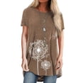 thumbnail image 5 of opolski Casual Women Solid Color Short Sleeve O Neck Dandelion Print Cotton T-shirt, 5 of 6