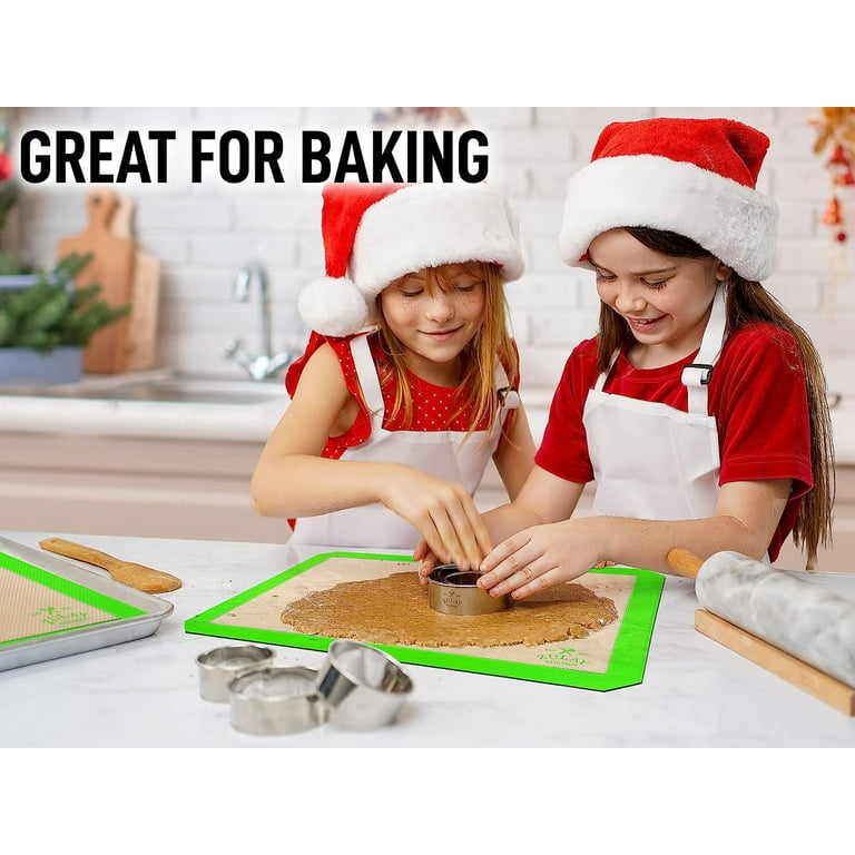 Zulay Kitchen (2 Pack) Reusable Silicone Baking Mat Sheet Set - Green