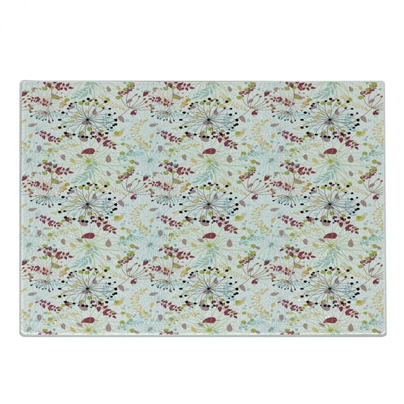 Floral Cutting Board, Spring Petals Botanical Nature Inspired Beauty Seasonal Celebration of Mother Earth, Decorative Tempered Glass Cutting and Serving Board, Small Size, Multicolor, by Ambesonne