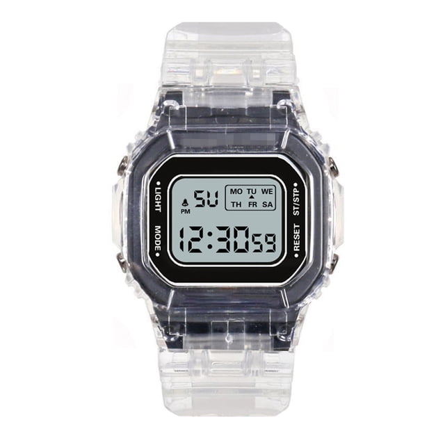 Reloj electrónico deportivo cuadrado pequeño transparente para hombres y mujeres estudiantes.