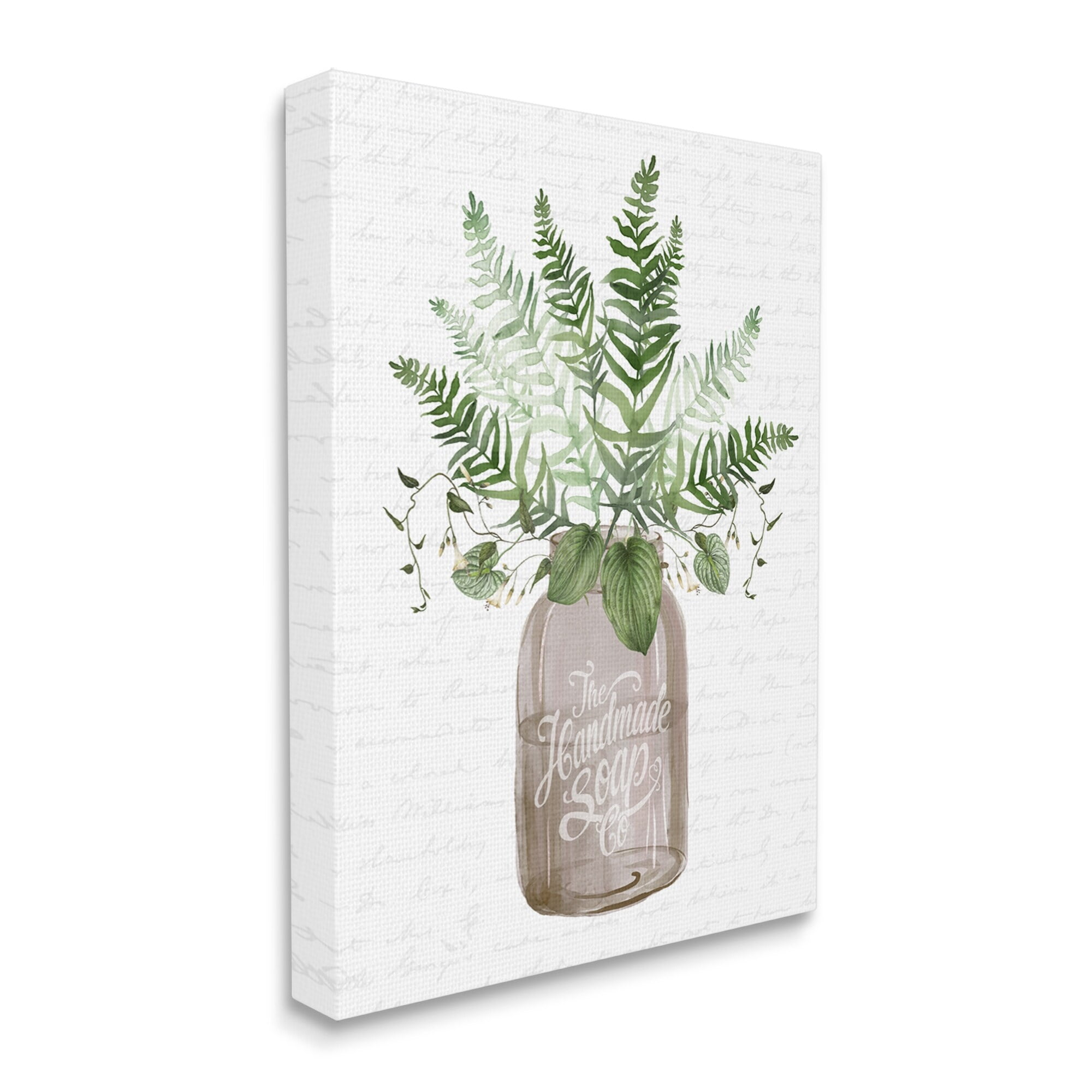 Stupell Industries Mixed Green Leaves Botanical Bouquet Jar Cursive Graphic Art Gallery Wrapped Canvas Print Wall Art, Design by Lettered and Lined