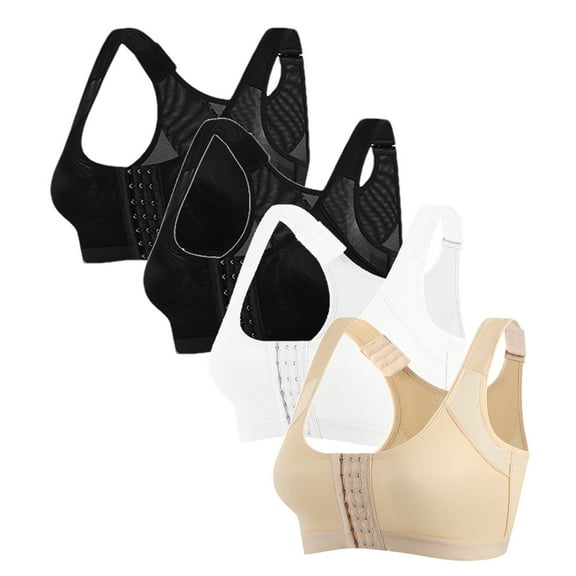 ylioge S-5XL Sports Bras for Women Plus Size Front Closure 3 Pack Wirefree Bralettes Push Up High Support Multipack Athletic Underwear Bra