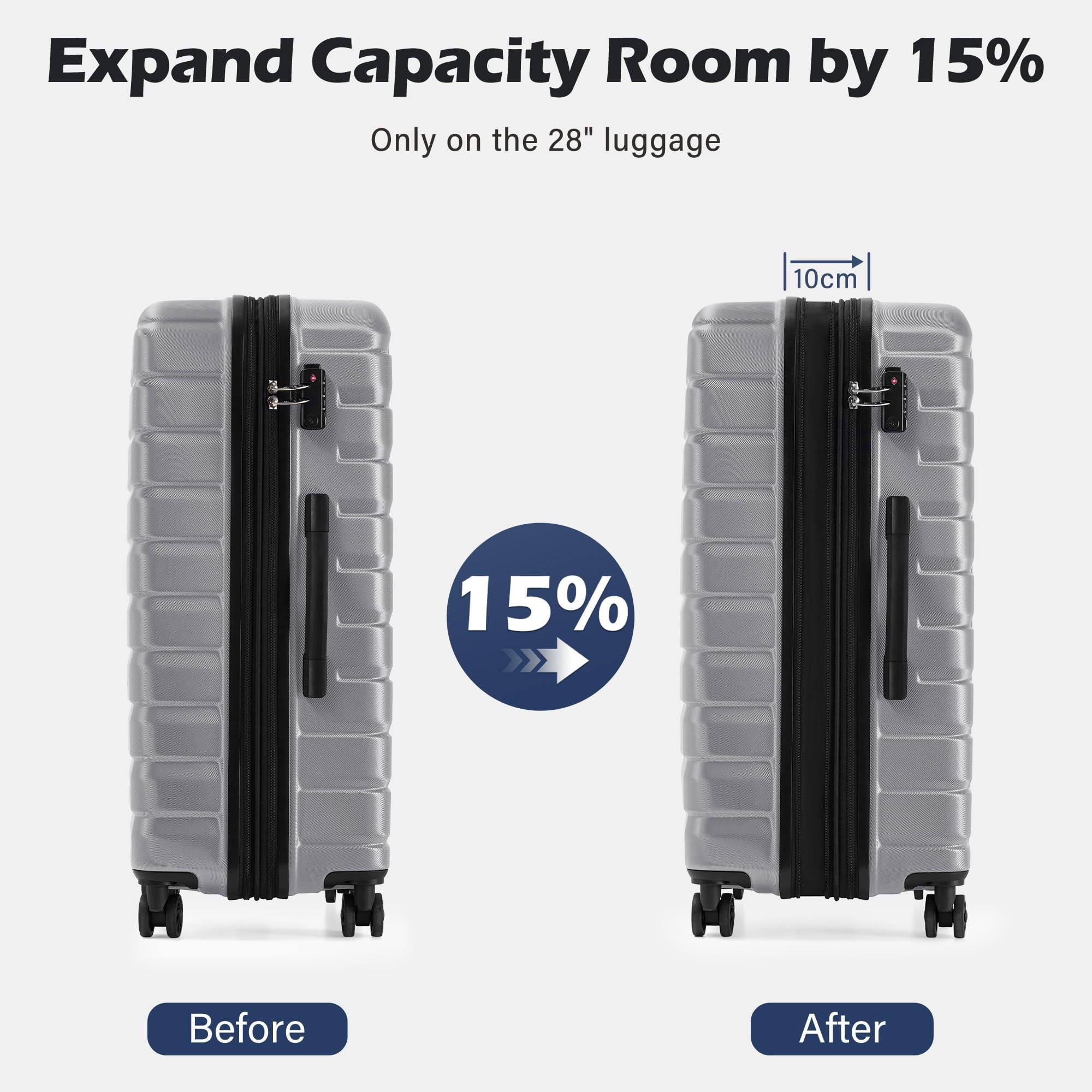 Coolife Luggage Sets, 3 Piece Hard Shell Suitcase Set with Spinner Wheels, Expandable Large Checked Luggage, Lightweight Rolling Carry On with TSA Lock Sliver
