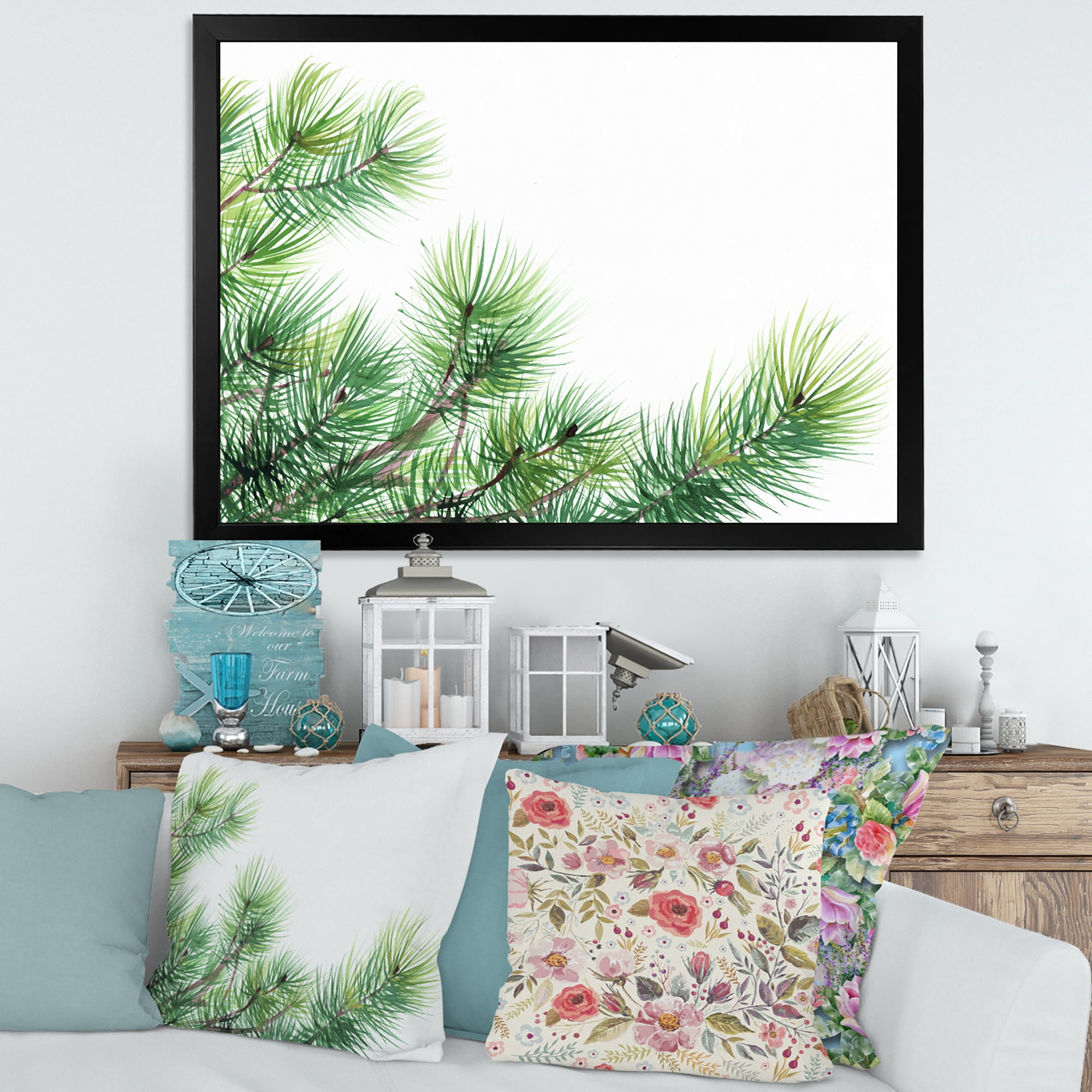 Designart 'Close Up Pine Tree Branches' Traditional Framed Art Print