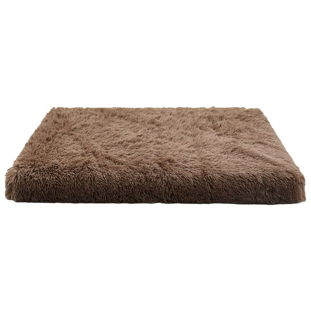 Pet Mat/Dog Sleeping Mat, Khaki, L - Qyaukm Plush Square Pet Bed with Non Bottom Support & Machine Washable Design for Deep Sleep Ideal for Medium/Large Dogs & Cats
