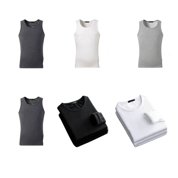 Becaristey Men Thermal Underwear Vest Winter Basic Layer Inner Wear Tops Undershirt Black Shirt