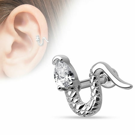 Barbell Head - Tragus Bar Snake with Triangle CZ Head 316L Surgical Steel Cartilage/Tragus Barbell