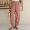 thumbnail image 3 of Tqcoqu Womens Wide Leg Pants Palazzo Casual Flowy Beach Vacation Cropped Summer Drawstring with Pockets,Watermelon Red,Women's S-XXL, 3 of 6