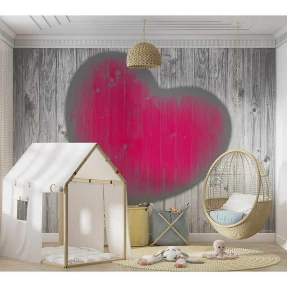Tiptophomedecor Background & Patterns Wallpaper Wall Mural - Pink Heart On Grey Wood