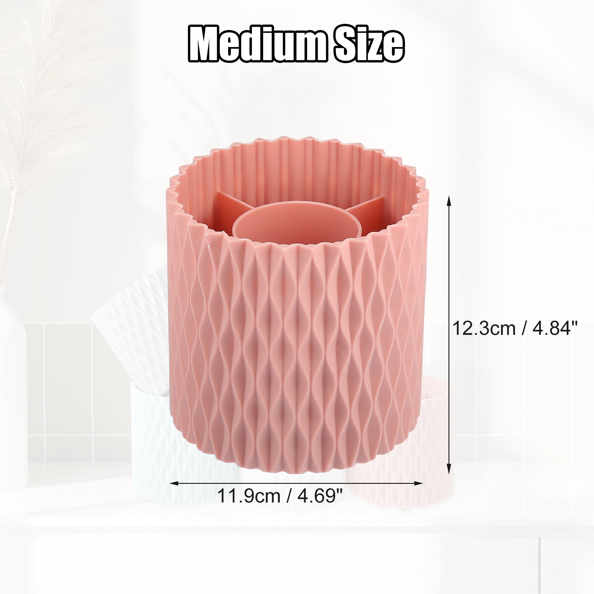 Unique Bargains Makeup Brush Holder Organize 360° Rotating Makeup Organizer for Vanity pink