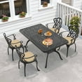 thumbnail image 3 of Hzzkey 5-Piece Black Cast Aluminum Outdoor Dining Set, Rectangular Table, Beige Cushions, Umbrella Hole for Patio/Garden, 3 of 10