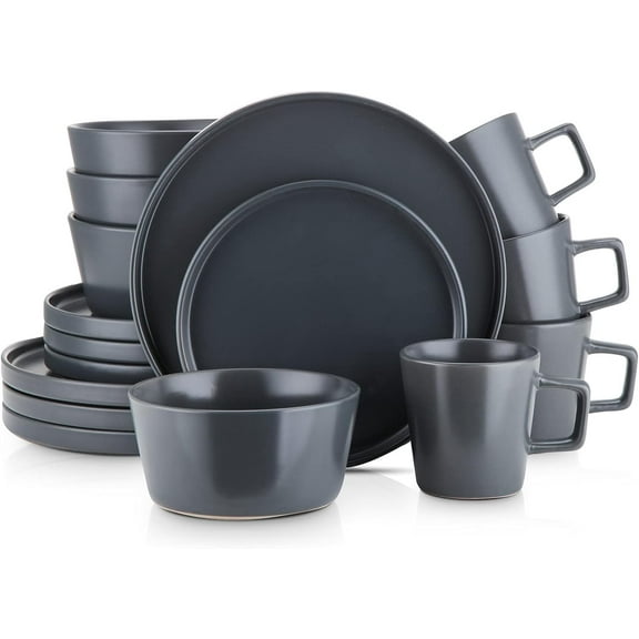 Coupe Stoneware Dinnerware Set, Service for 4, Gray Matte
