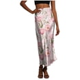 thumbnail image 2 of ClodeEU Women's Satin Print Elastic Waist Maxi Skirt,Casual Long Skirt ,Lounge Slim Skirt b-Pink,Womens Plus L, 2 of 7