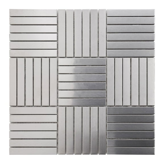 Modket TDH358SS Brushed Nickel Stainless Steel Metallic Parquet Mosaic Tile Kitchen Backsplash