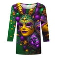 thumbnail image 4 of Cavosen Carnival Womens Blouses 3/4 Sleeve Mardi Gras Shiny Mask Graphic Print Tops Round Neck Party Holiday Shirts Comfy Stylish Festival Blouse Dressy Party Funny T-Shirt L, 4 of 5