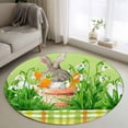 thumbnail image 2 of Round Area Rug 4ft, Easter Rabbits Wearing Potash Non-Slip Non-Shedding Floor Mat, Turquoise Flowers Washable Sturdy Carpet for Living Room Bedroom Home Decor, 2 of 9