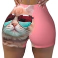 thumbnail image 2 of Pofeuu Cool Cat Pink Sunglasses Print Workout Shorts for Women Scrunch Butt Lifting High Waisted Yoga Gym Seamless Booty Biker Shorts-Small, 2 of 8