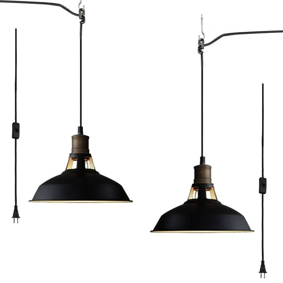 Claxy 12" Black Plug in Pendant Light with Barn Metal Shade 2 Packs