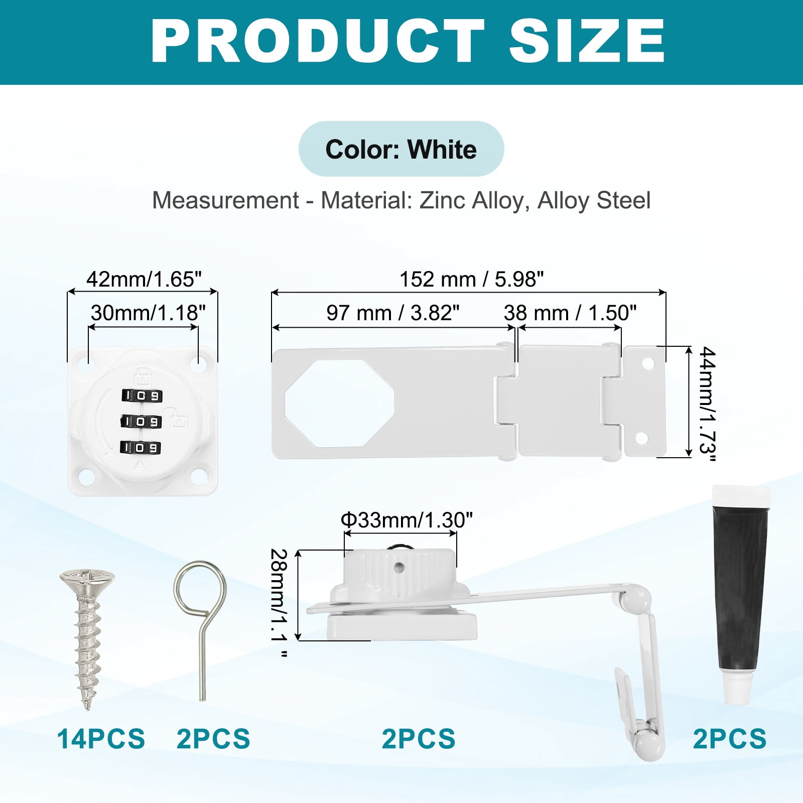 Uxcell Password Rotary Hasp Lock (White) (2 Set), Tri-fold Keyless 3-Digit Combination Security Slide Latch Cabinet Locks, Suit For- Door/Closet/Barn/Bathroom/Outdoor/Garden
