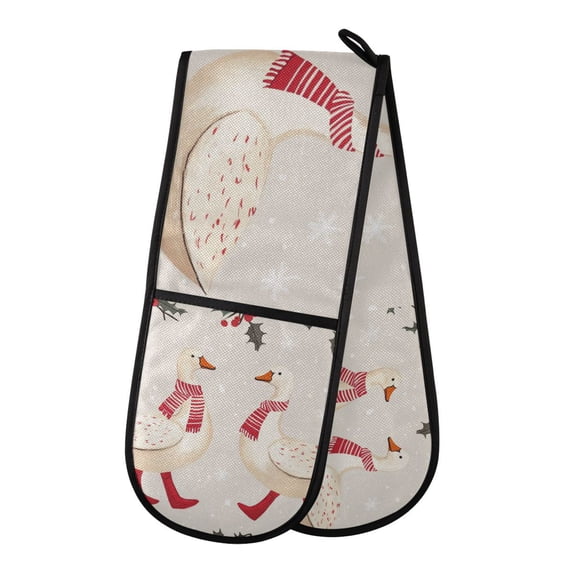 Yayeee Double Oven Mitt Kitchen Heat Resistant Baking 35" x7" Quilted Glove, Winter Geese