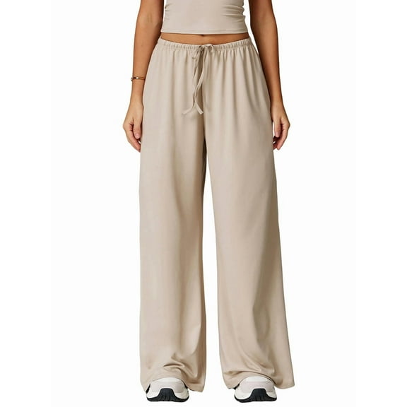 Women'S Wide-Leg Loose Casual Sports Pants Straight Low-Rise Sweatpants Drawstring Elastic Band Pockets  S