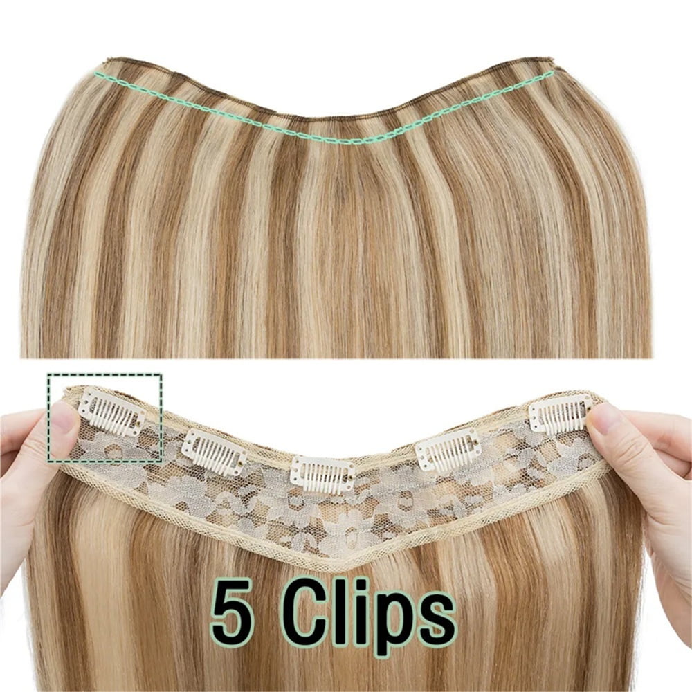 Clip in Hair Extensions Real Human Hair #8/613 One Piece Straight Remy Hair Clip in Extensions 16"-26" Seamless U Shape Double Weft Hair Extensions