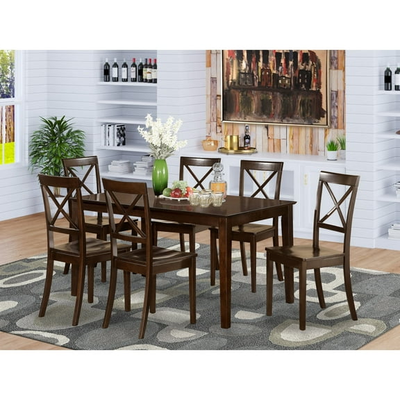 Dining Room Set - Dining Table And Dining Chairs-Finish:Cappuccino,Number of Items:S,Shape:Rectangular,Style:Wood Seat