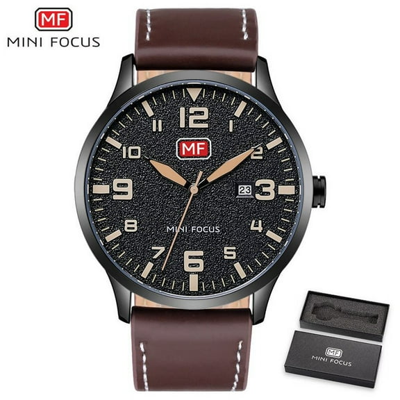 MINI FOCUS Fashion Men's Wristwatch Quartz Wrist Watch Men Waterproof Black Leather Strap Luxury Brand Watches Relogio Masculino