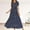 Navy, variant on CALAFEBILA Ladies Shirt Dress Show ThinPrinted Short Sleeve Crew Neck Shrinking Waist Woman Summer Dresses Maxi Dress