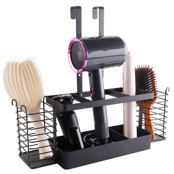Cyrico Hair Tool Organizer, 3-in-1 Hair Dryer Holder, Blow Dryer Holder Adjustable Height, Metal Bathroom Organizer Wall Mount Cabinet Door for Hair Dryer, Curling Iron, Makeup, Black