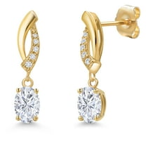 Gem Stone King 14K Yellow Gold White Moissanite and Lab Grown Diamond Earrings for Women | 1.05 Cttw | Gemstone Birthstone | Oval 6X4MM